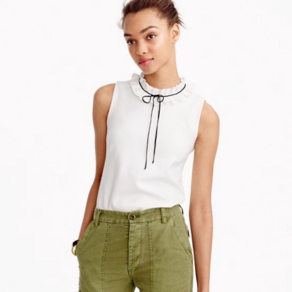 JCrew ruffle neck top ponte with blacl tie bow